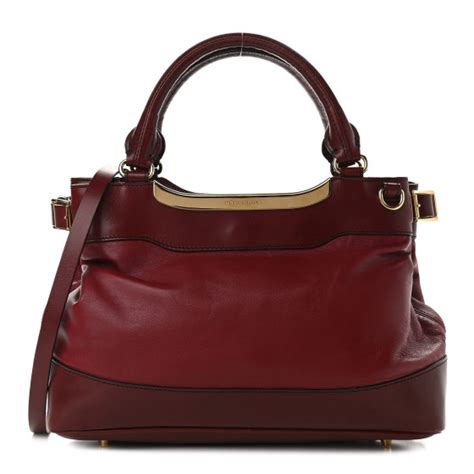 BURBERRY Lambskin Small Hepburn Satchel Red